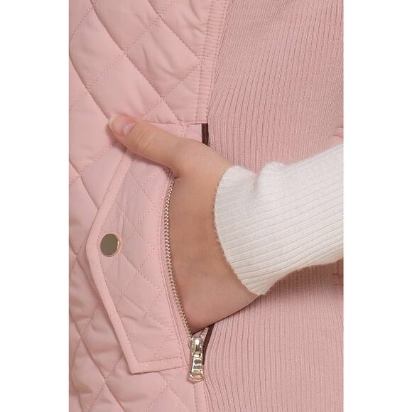Suede Piping Detail Knit Rib Sides Quilted Padding Vest Blush Pink - Picture 7 of 7